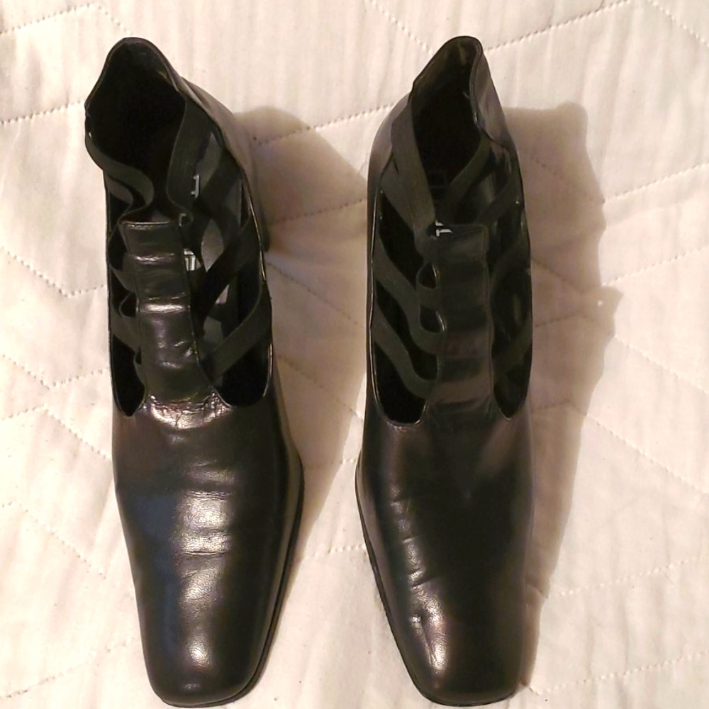 Black Leather Ankle Shoe Boot